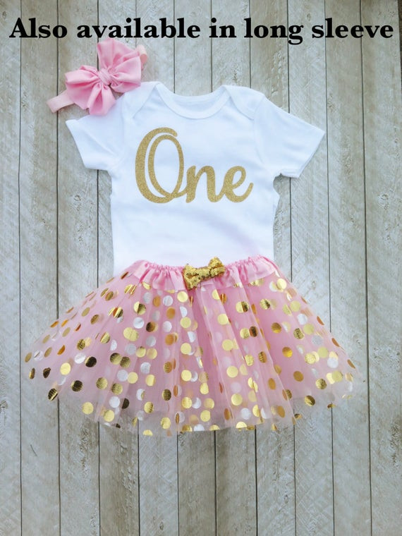 First Birthday Party Themes For Baby Girl
 Pink and gold first birthday outfit Pink and gold tutu e