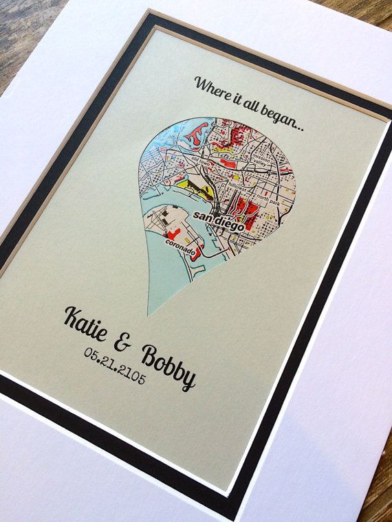 First Valentine Day Gift Ideas
 Where it all began Drop pin personalized map art First