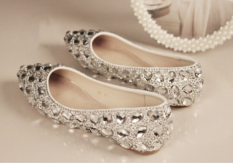 Flat Wedding Shoes With Rhinestones
 Bling bridal crystal wedding shoes rhinestone low heel
