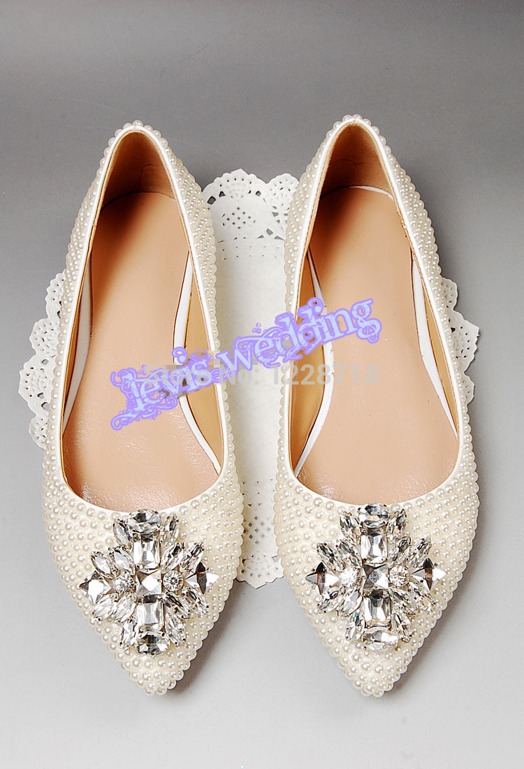 Flat Wedding Shoes With Rhinestones
 NEW 2015 white ivory pearls bride flats crystal wedding