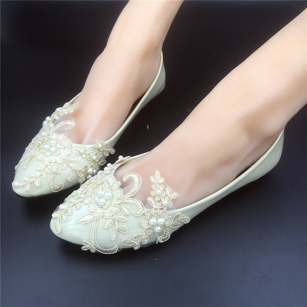 Flat Wedding Shoes With Rhinestones
 Champagne Lace Bridesmaids Shoes Rhinestone Bridal Shoes