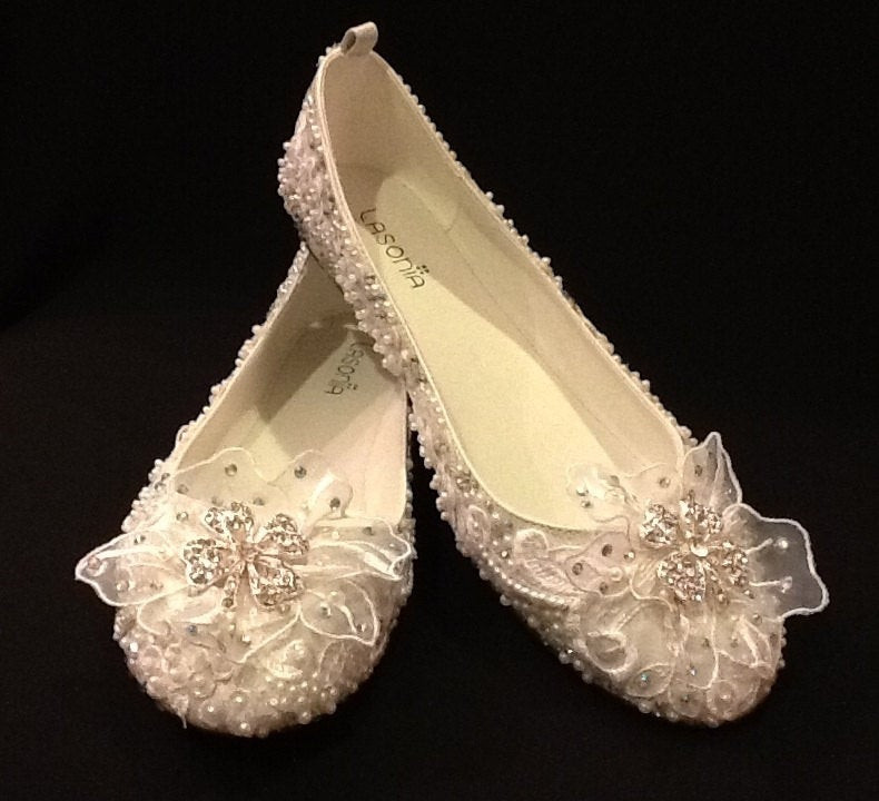 Flat Wedding Shoes With Rhinestones
 Wedding Shoes Bridal Ballet Flats Rhinestones Pearls Hand