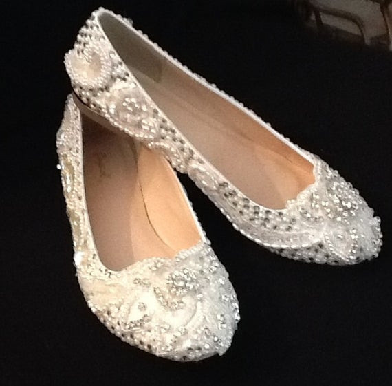Flat Wedding Shoes With Rhinestones
 Items similar to Plus Size Wedding Shoes Bridal Flats