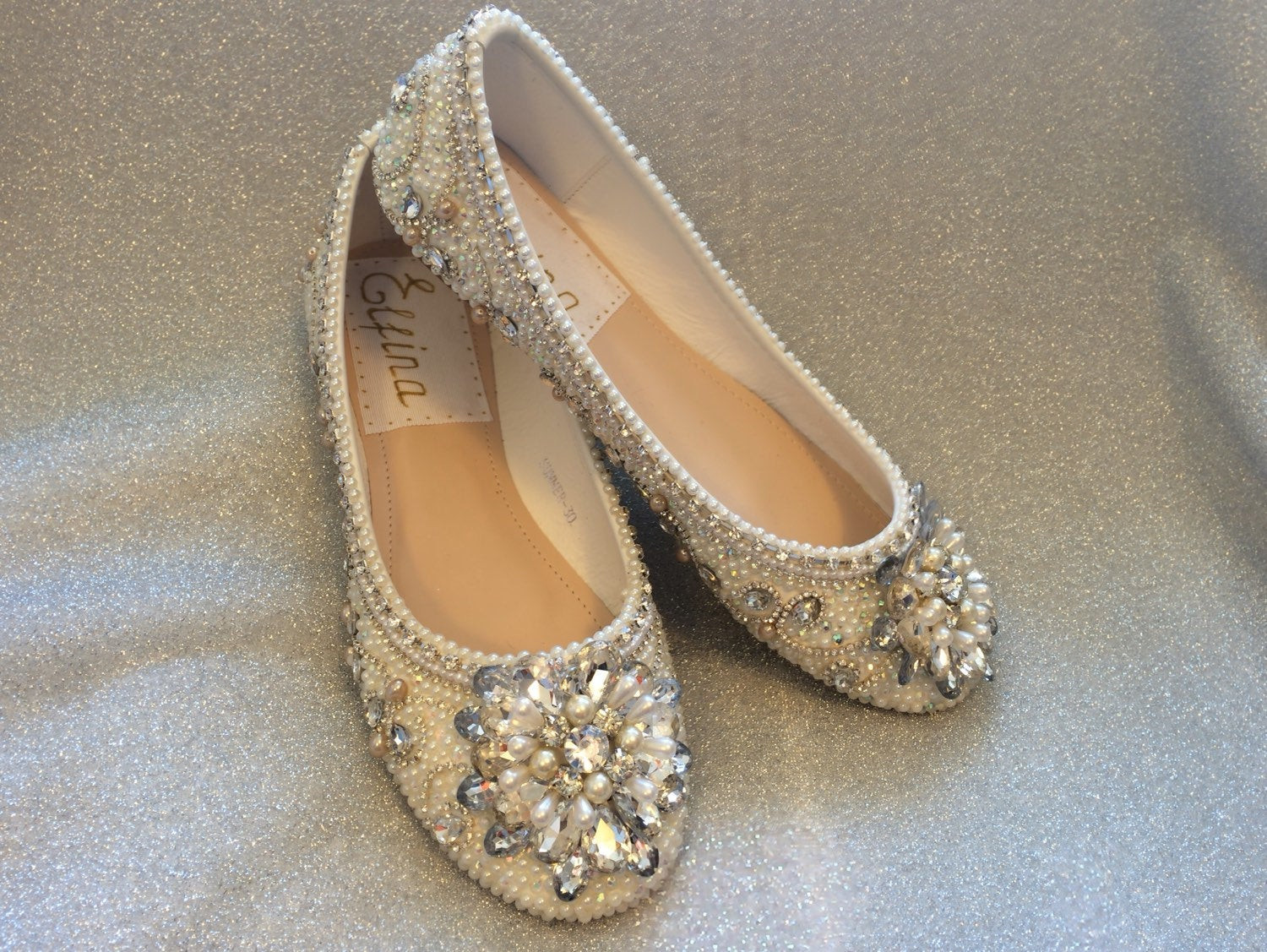 Flat Wedding Shoes With Rhinestones
 Wedding Shoes Bridal Flats Beaded Rhinestones Hand Embellished