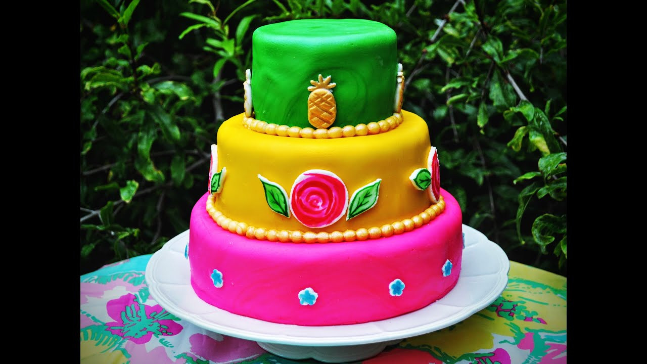 Fondant Birthday Cakes
 Lilly Pulitzer Tiered Fondant Birthday Cake for beginners