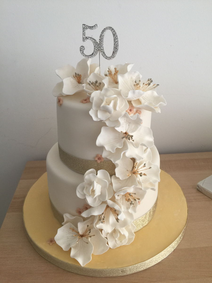 Fondant Birthday Cakes
 50Th Birthday Cake With Fondant Flowers CakeCentral