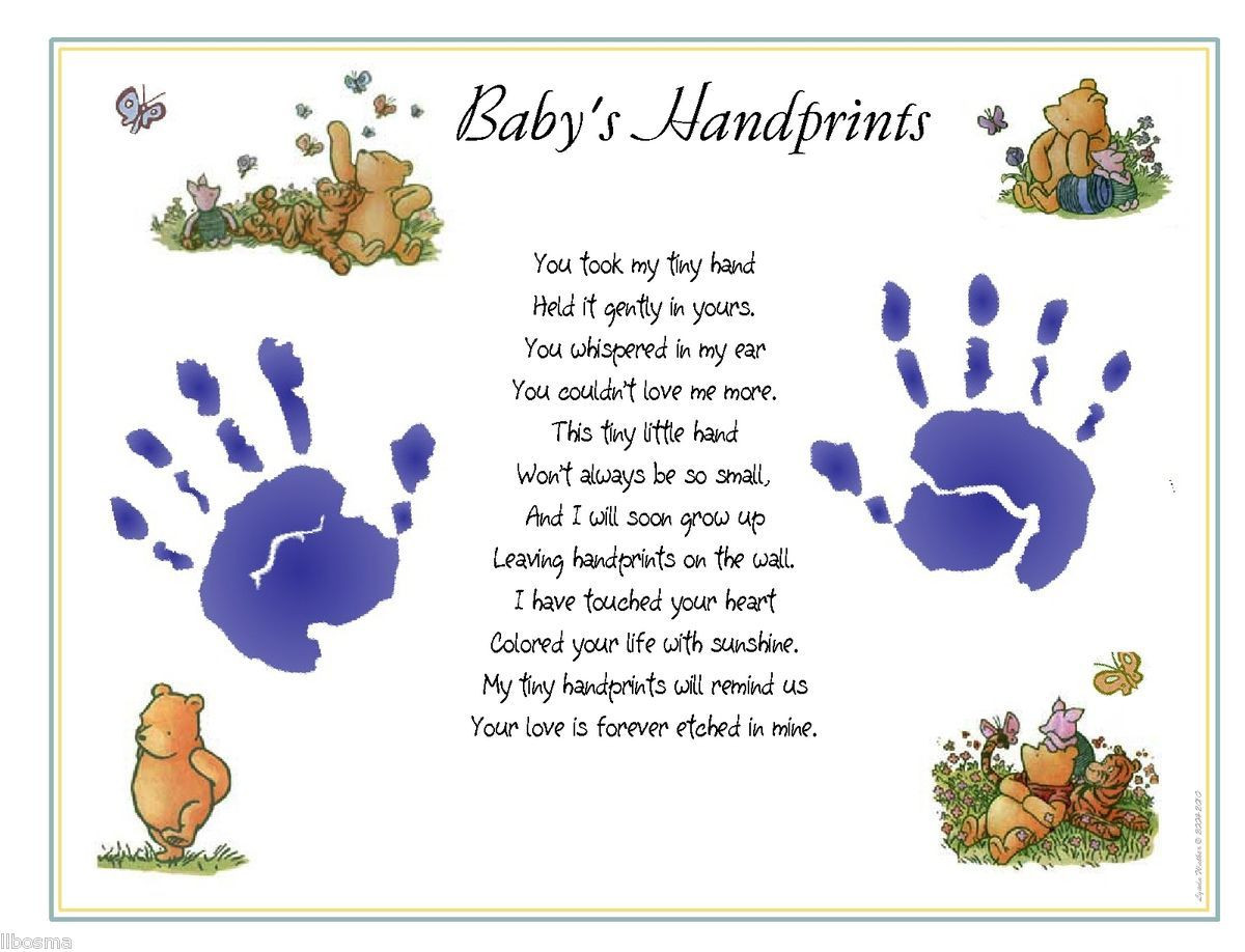 Footprint Quotes For Baby
 Classic Winnie the Pooh BABY 1st Handprints Poem Print