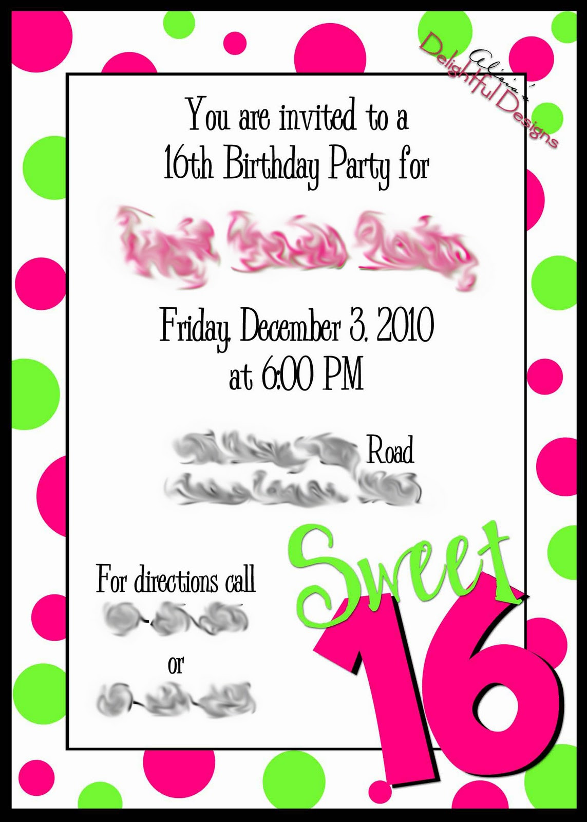 Free Birthday Invitations
 Alicia s Delightful Designs Sweet 16 Invitation