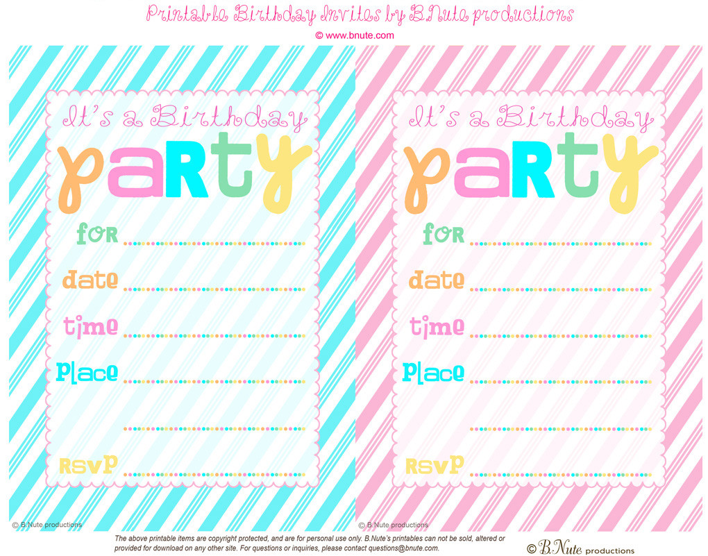Free Birthday Invitations
 bnute productions Free Printable Striped Birthday Party