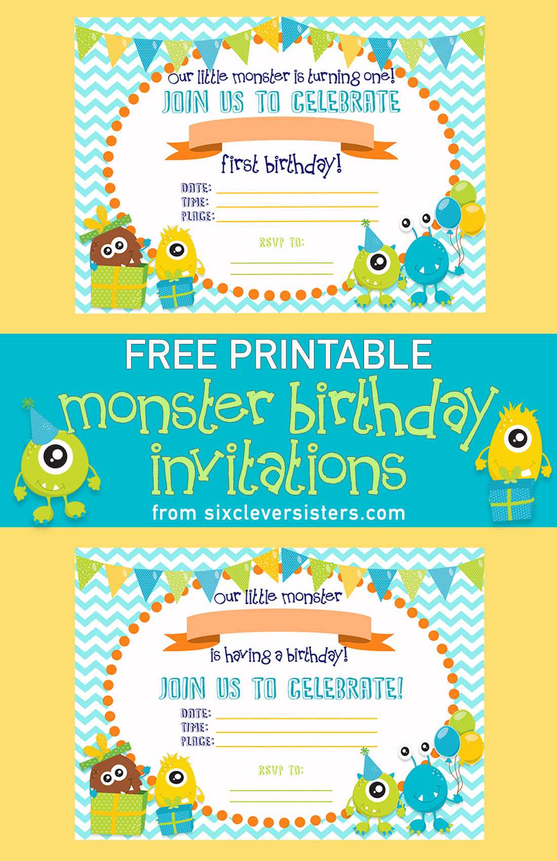 Free Printable Birthday Decorations
 FREE PRINTABLE Monster Birthday Invitations Six Clever