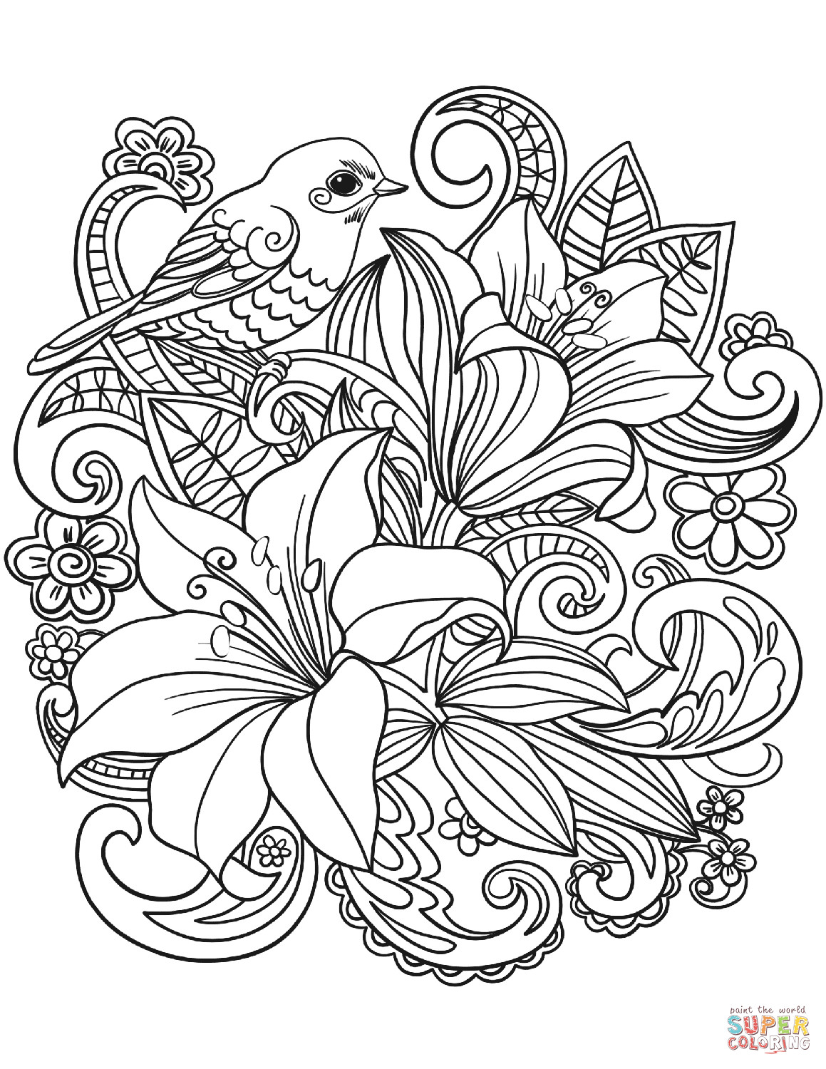 Free Printable Coloring Pages Of Flowers
 Skylark and Flowers coloring page