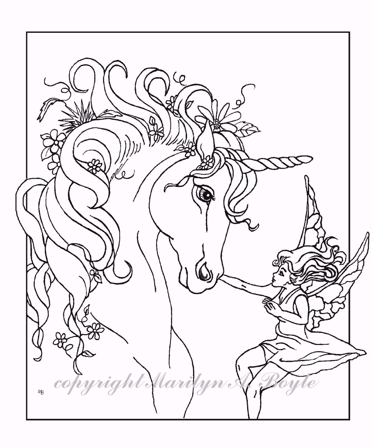 Free Printable Coloring Pages Of Unicorns
 ADULT COLORING PAGE fantasy unicorn fairy digital