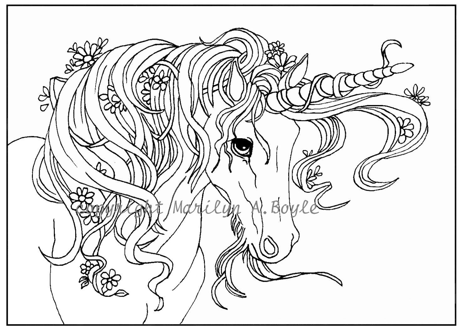 Free Printable Coloring Pages Of Unicorns
 ADULT COLORING Page digital Unicorn flowers