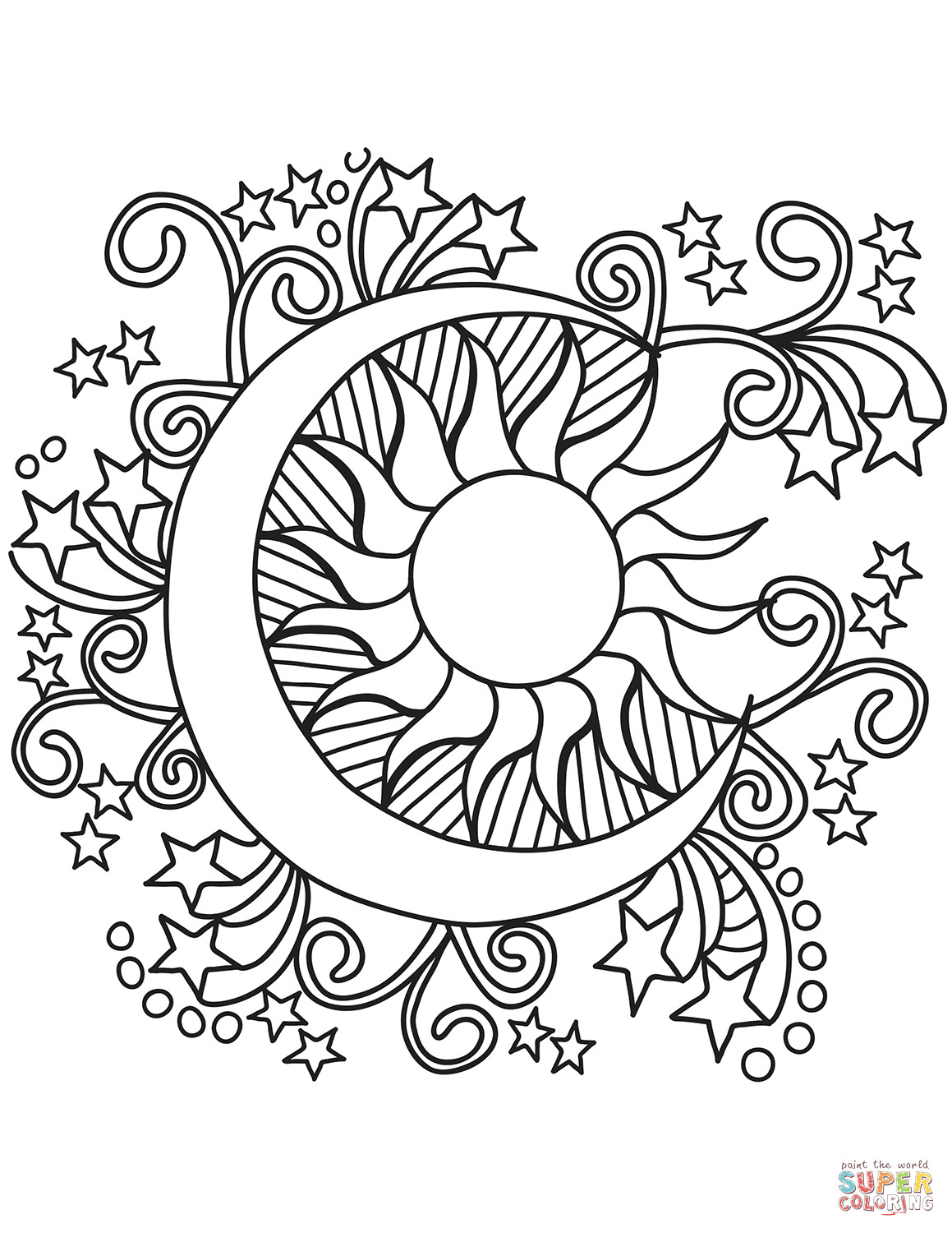 Free Printable Sun Coloring Pages
 Pop Art Sun Moon and Stars coloring page