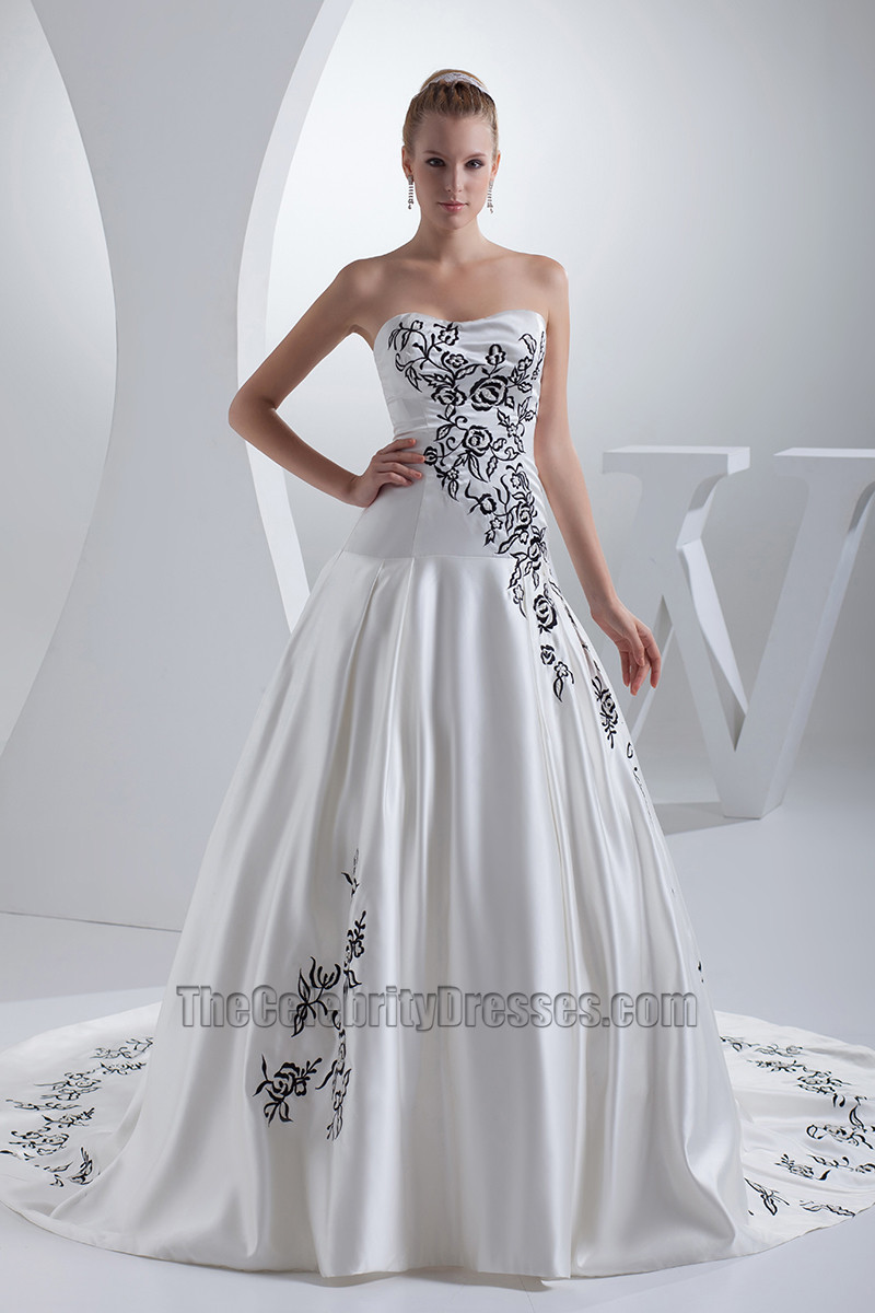Free Wedding Dress Catalogs
 Strapless Sweetheart A Line Black Embroidery Wedding Dress