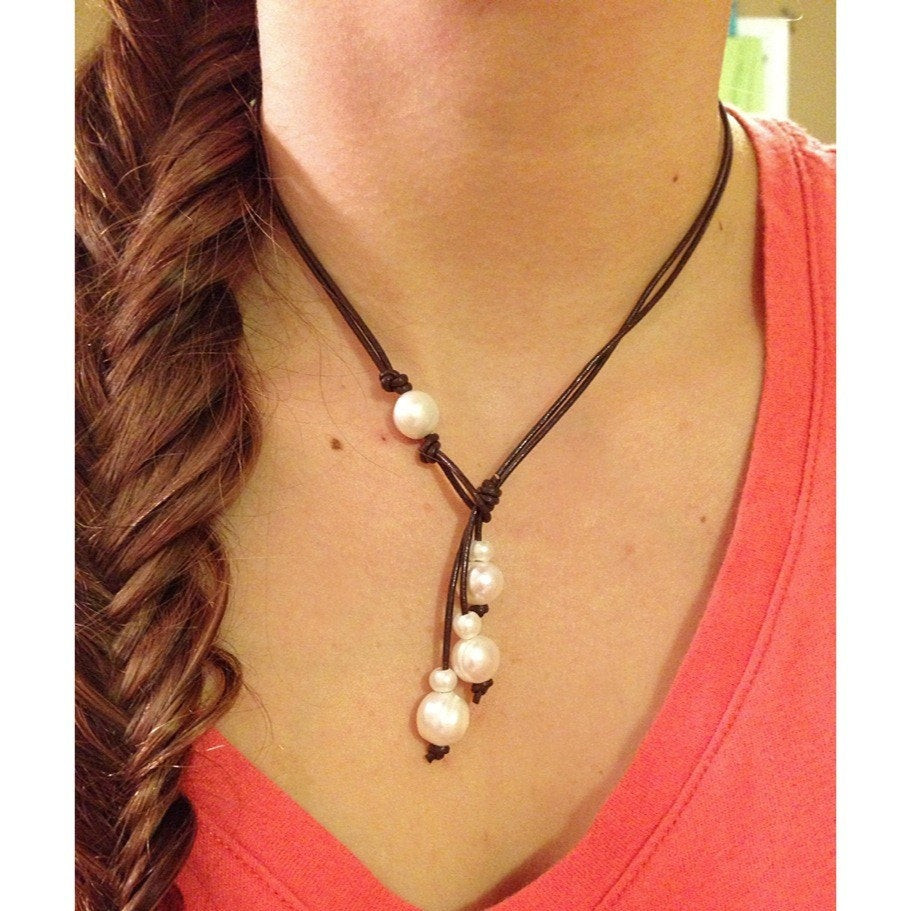 Freshwater Pearl Leather Necklace
 Freshwater Pearl Lariat Leather Necklace