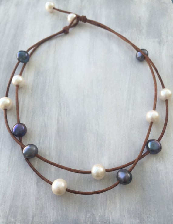 Freshwater Pearl Leather Necklace
 Multistrand leather freshwater pearl necklace leather and