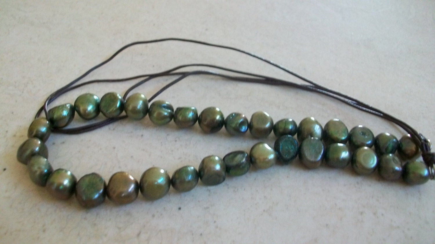 Freshwater Pearl Leather Necklace
 Freshwater Pearl Necklace Leather Cord Jewelry by JustforKate