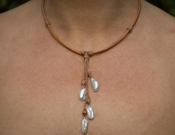 Freshwater Pearl Leather Necklace
 Freshwater pearl and leather necklace by LeatherPearlJewelry