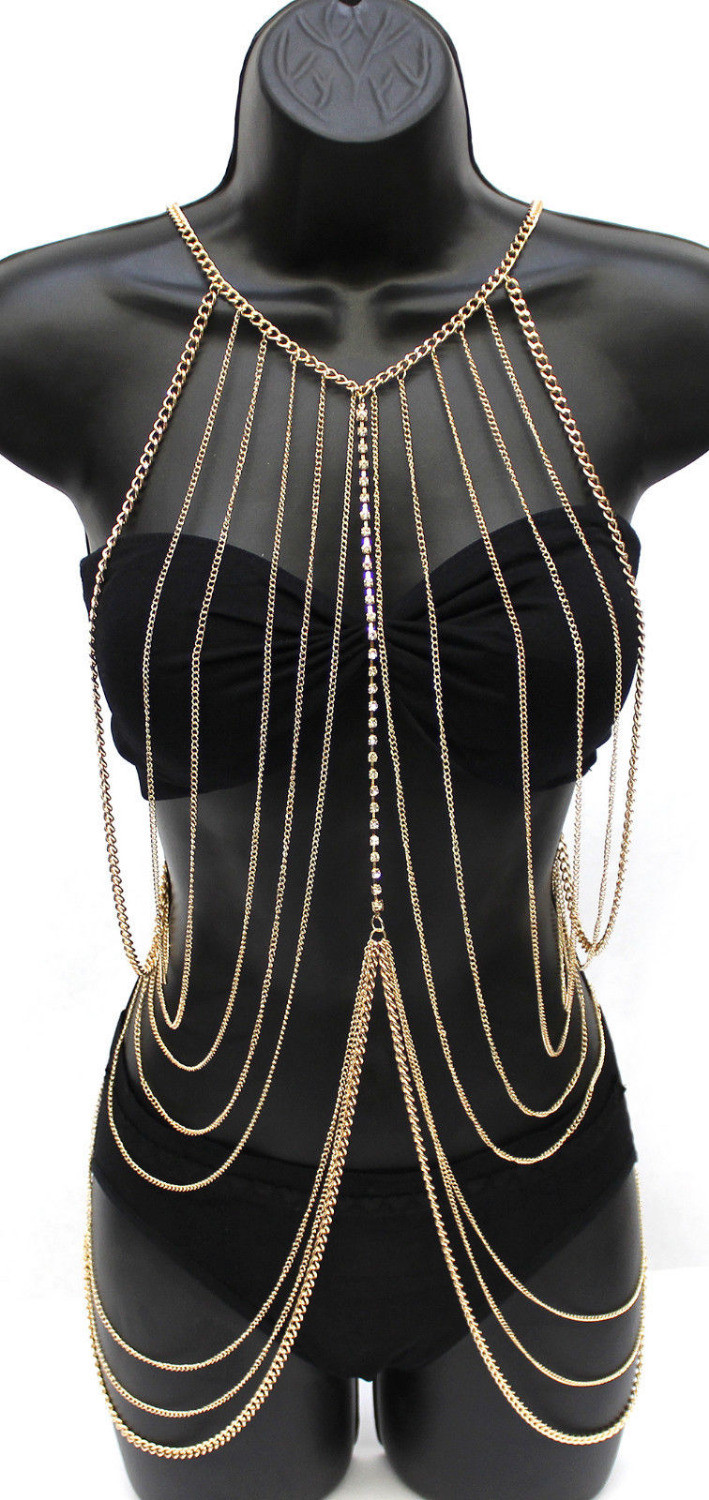 Full Body Jewelry
 Women Full Metal Body Chain Necklace Long Gold Silver