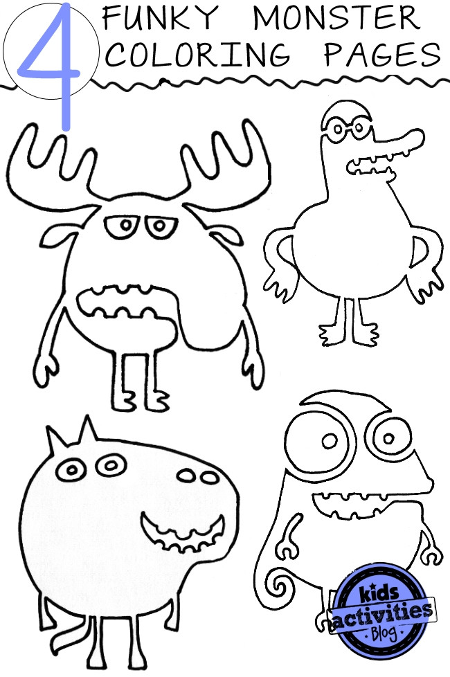 Fun Kids Coloring Pages
 4 Crazy Funky Monster Coloring Pages