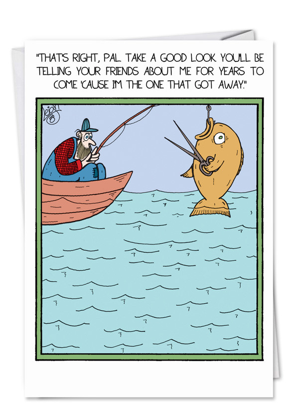 Funny Fishing Birthday Cards
 Fish With Scissors Cartoons Birthday Father Paper Card
