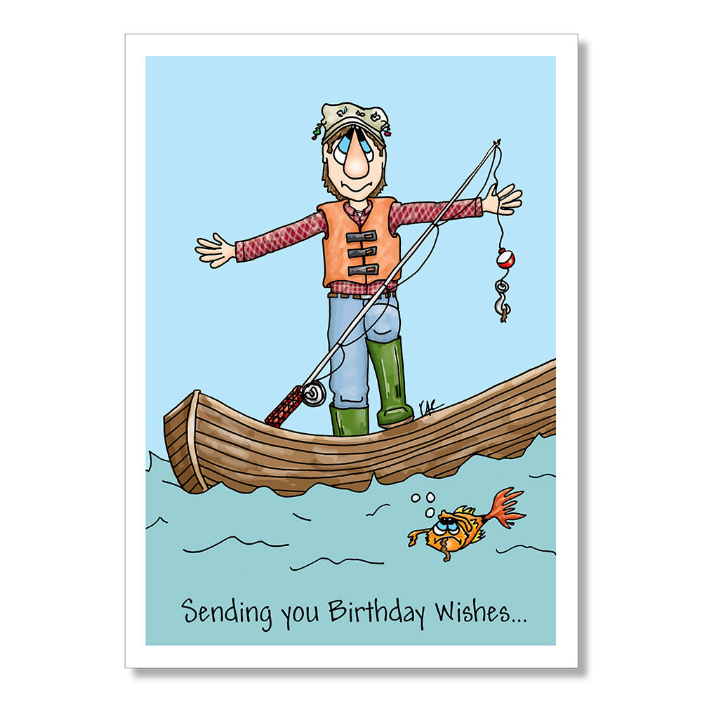 Funny Fishing Birthday Cards
 Birthday Card for Fisherman Funny Birthday Card Fisherman in