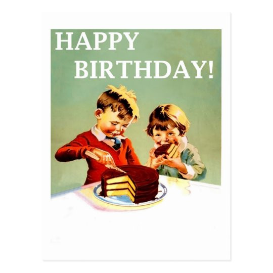 Funny Gay Birthday Cards
 Happy birthday two kids are eating cake vintage postcard