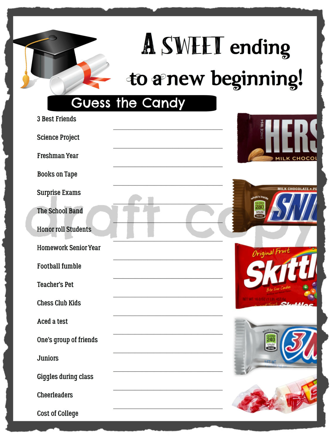 Game Ideas For Graduation Party
 Graduation Party Game Guess the Candy Instant Download