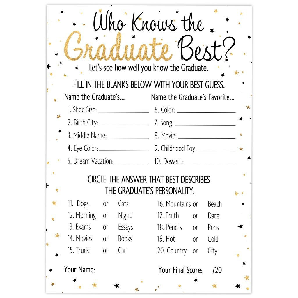 Game Ideas For Graduation Party
 Who Knows the Graduate Best Graduation Party Game Cards