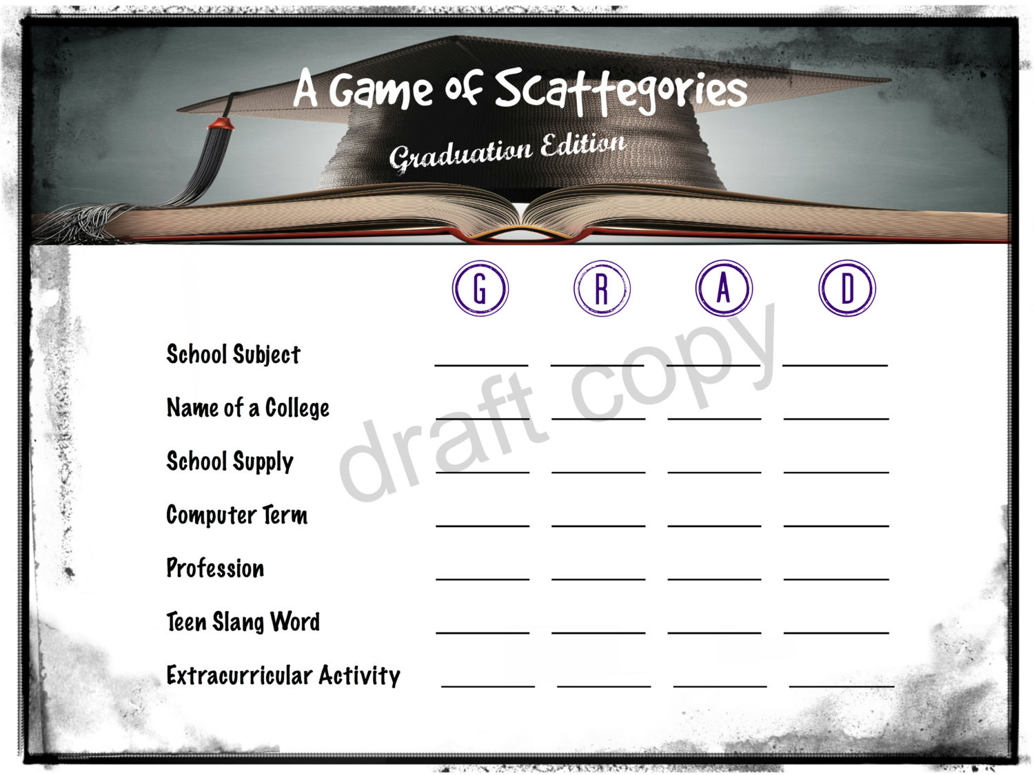 Game Ideas For Graduation Party
 Scattegories Graduation Party Game