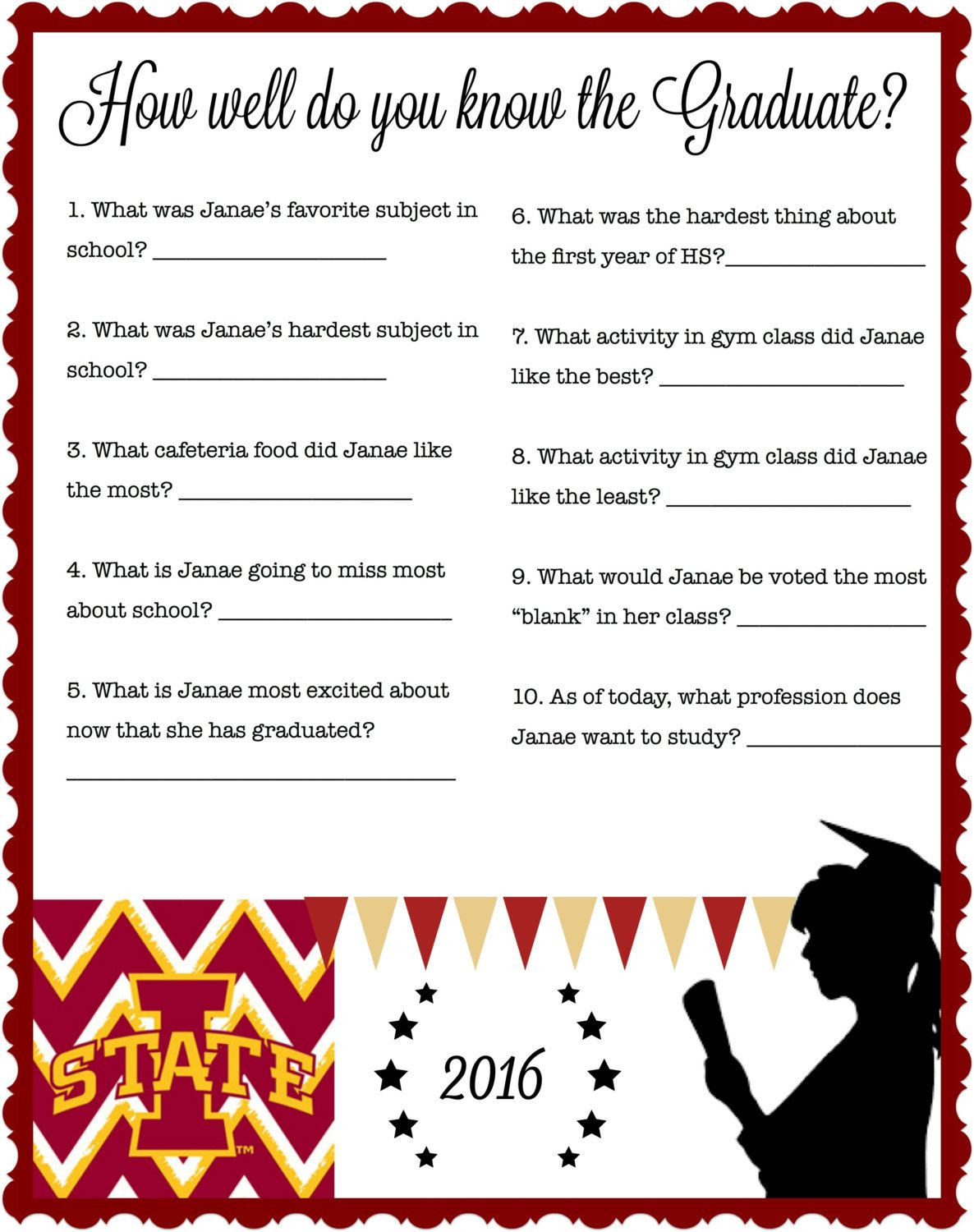 Game Ideas For Graduation Party
 College Graduation Party Game Who knows the graduate the