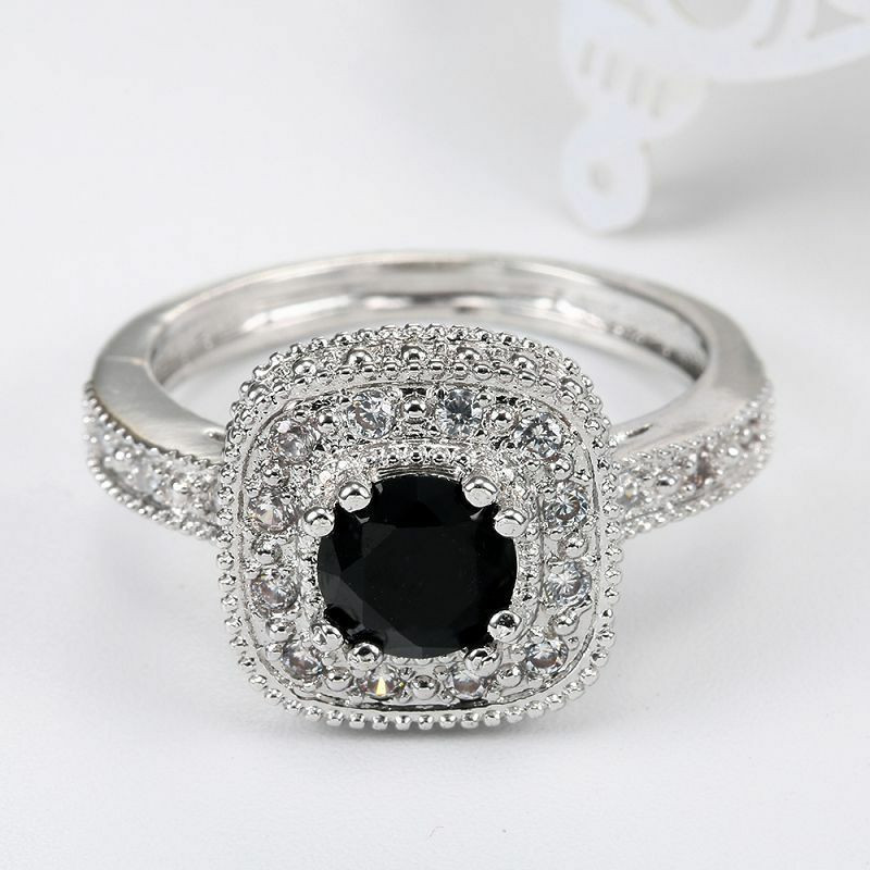 Gemstone Wedding Rings
 Women Fashion Black Sapphire Gemstone 925 Silver Wedding
