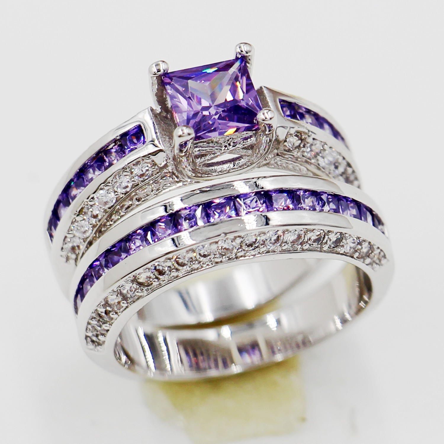 Gemstone Wedding Rings
 Princess Cut Multi Color Gemstones 10KT White Gold Filled