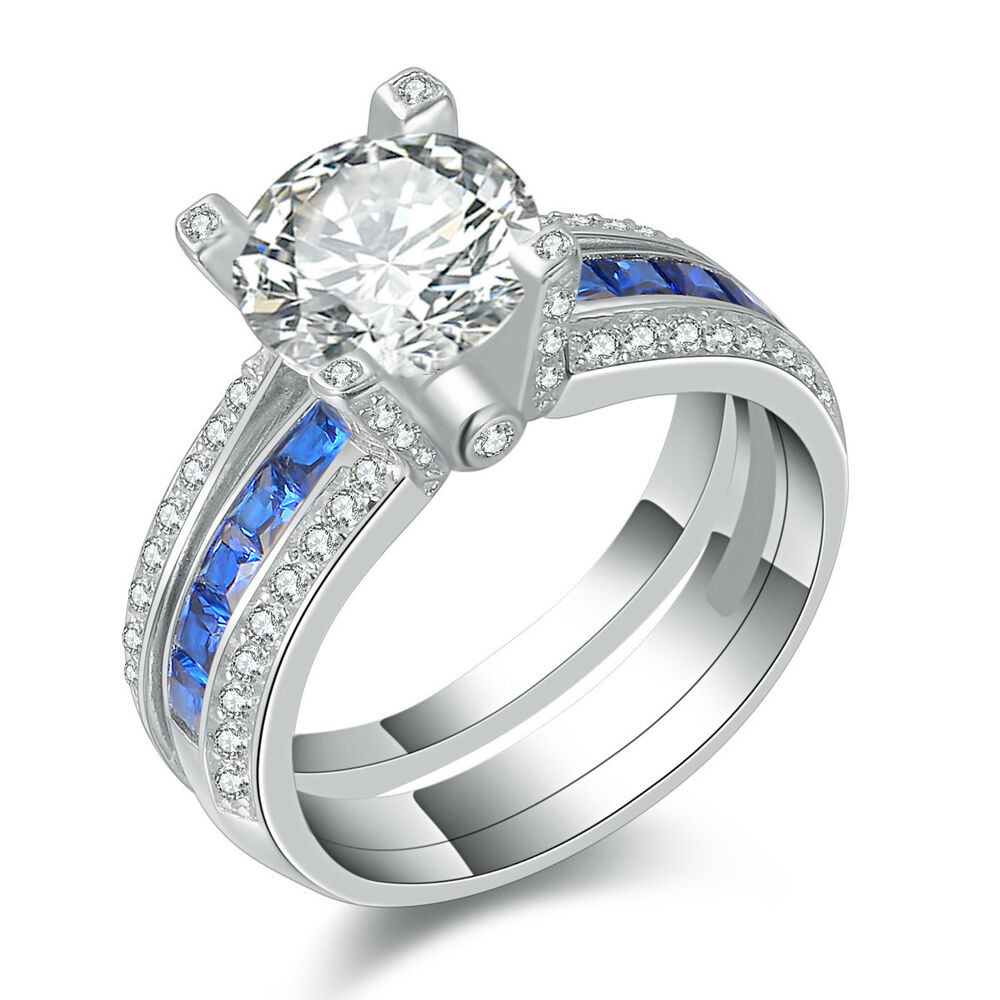 Gemstone Wedding Rings
 Newshe Blue CZ 925 Sterling Silver Wedding Engagement Ring