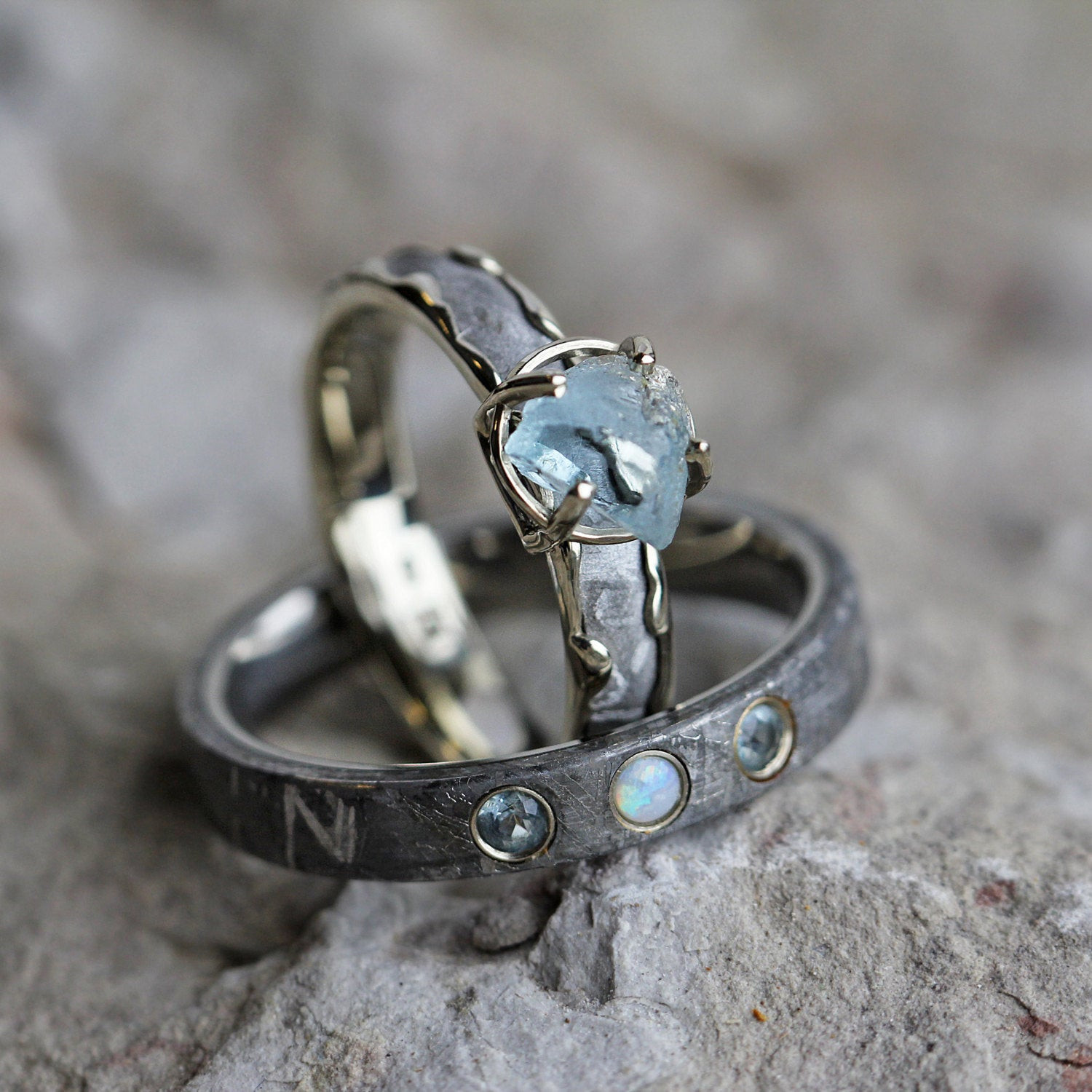 Gemstone Wedding Sets
 Gemstone Wedding Ring Set Rough Aquamarine by jewelrybyjohan