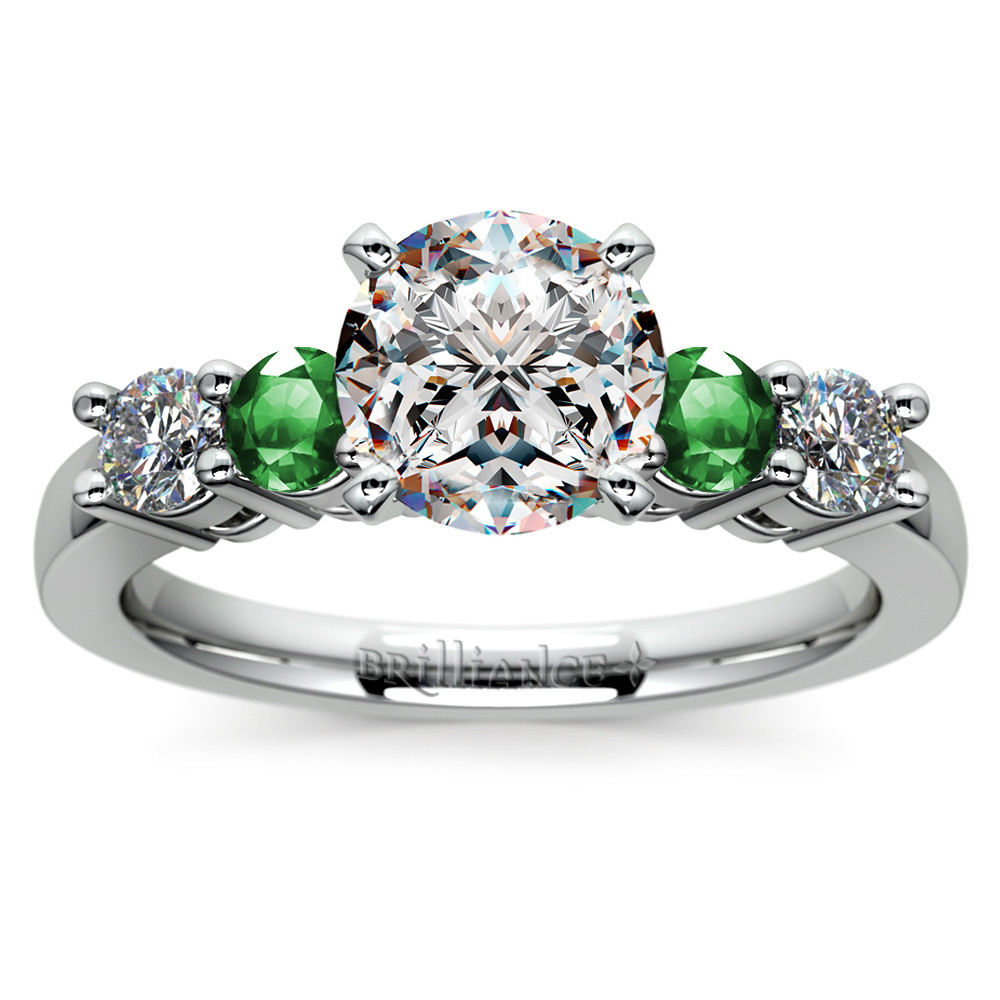 Gemstone Wedding Sets
 Round Diamond & Emerald Gemstone Engagement Ring in Platinum