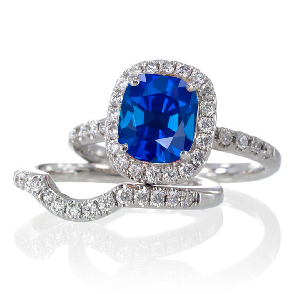Gemstone Wedding Sets
 2 Carat Unique Sapphire and diamond Bridal Ring Set on 10k