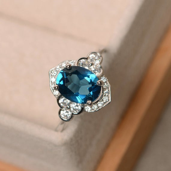Gemstone Wedding Sets
 London blue topaz ring oval cut blue gemstone wedding ring
