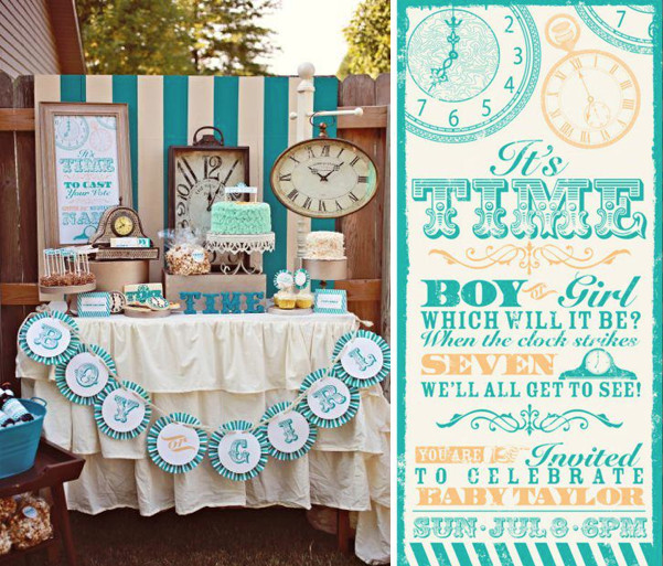 Gender Reveal Theme Party Ideas
 Kara s Party Ideas Clock Themed Reveal Gender Baby Shower
