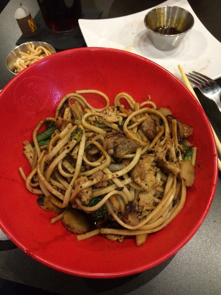 Genghis Grill Sauces
 Steak tips chicken honey soy sauce and noodles Yelp