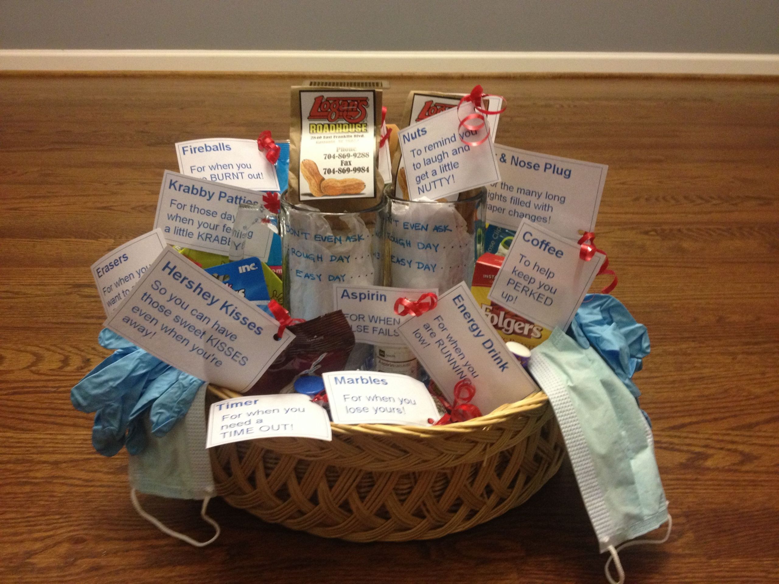 Gift Basket Ideas For New Parents
 New Parents Survival Kit I made for baby shower Got the