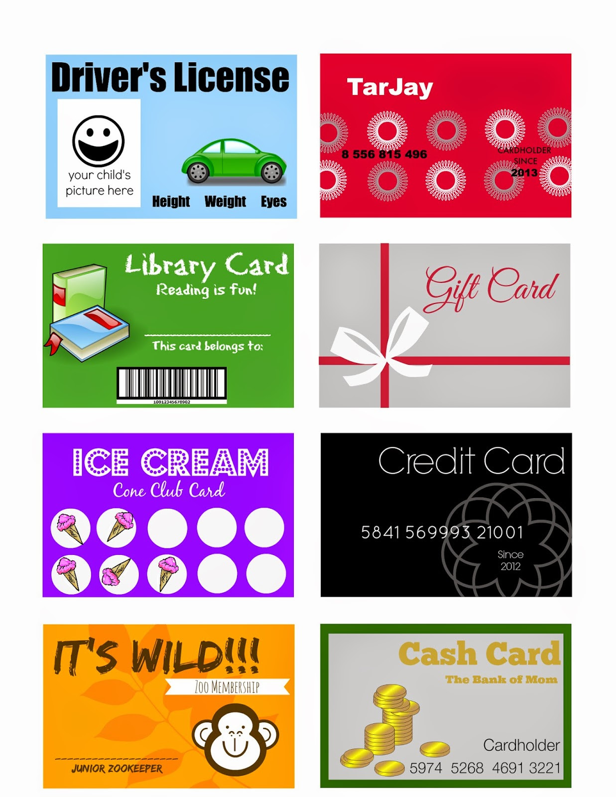 Gift Card For Kids
 Elegant Crafts Printable Pretend Play cards for kids