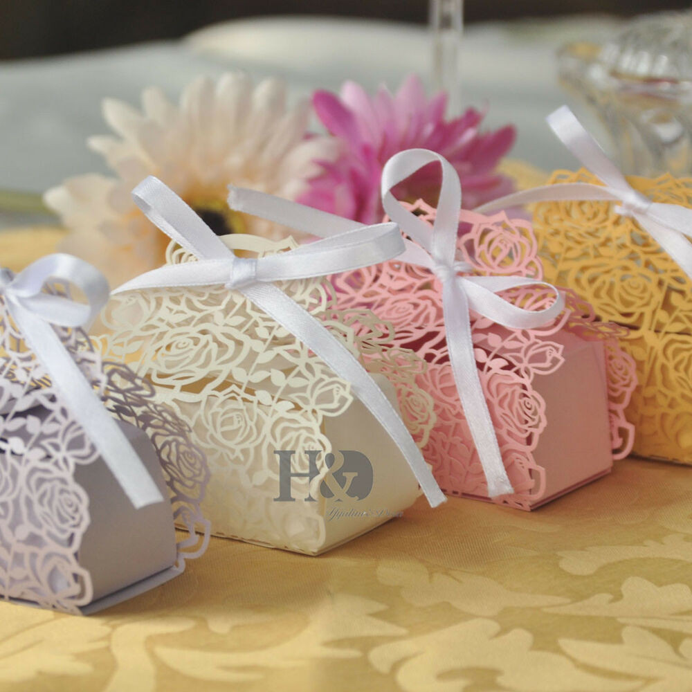 Gift For Wedding
 Rose Laser Cut Cake Candy Gift Boxes with Ribbon Wedding