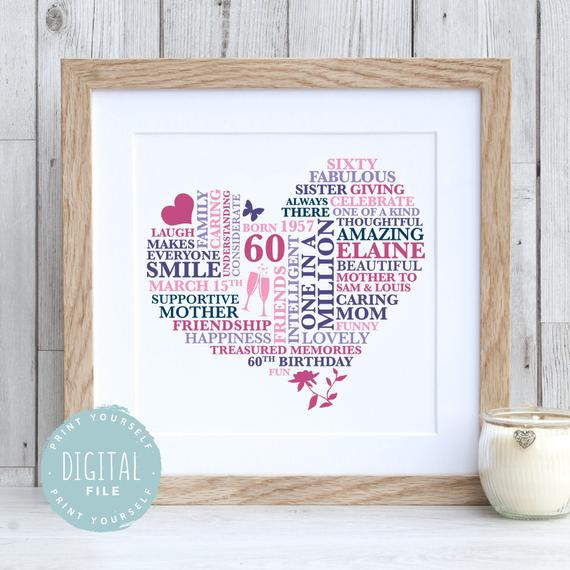 Gift Ideas For 60 Year Old Mother
 Personalised Milestone Birthday Gift Typography Heart