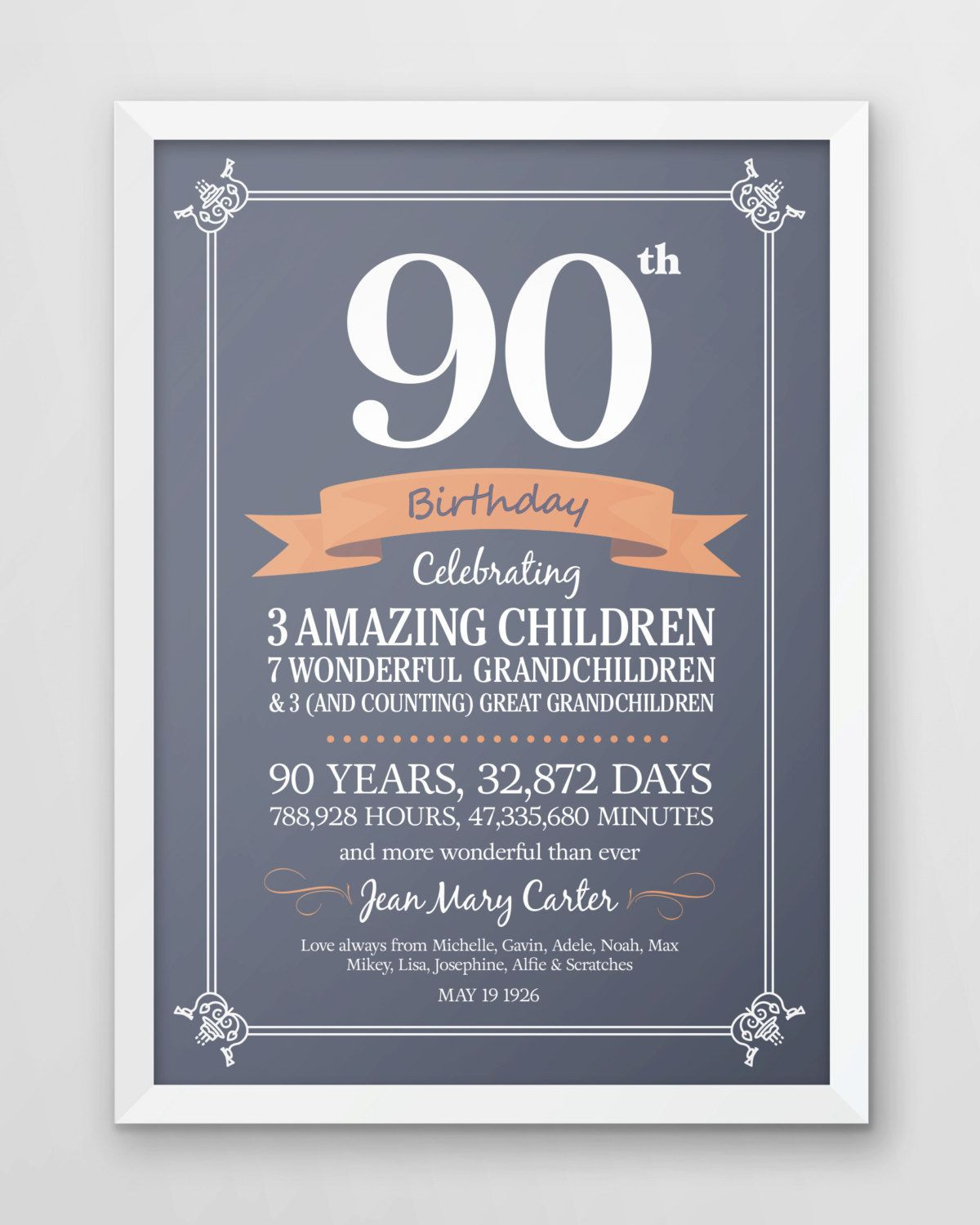 Gift Ideas For 90Th Birthday
 Personalized 90th birthday print seventy years old t