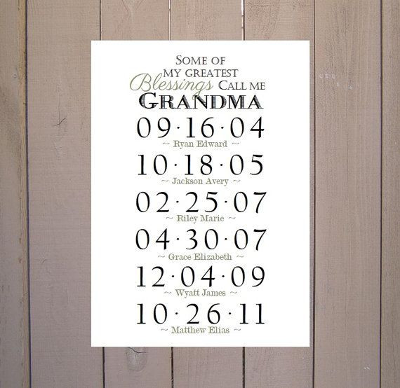 Gift Ideas Grandmother
 GRANDMA GIFT Grandchildren Birthday Dates by