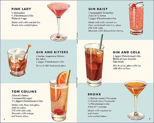 Gin Cocktails Drinks
 Mid Century Gin Cocktail Recipe Card