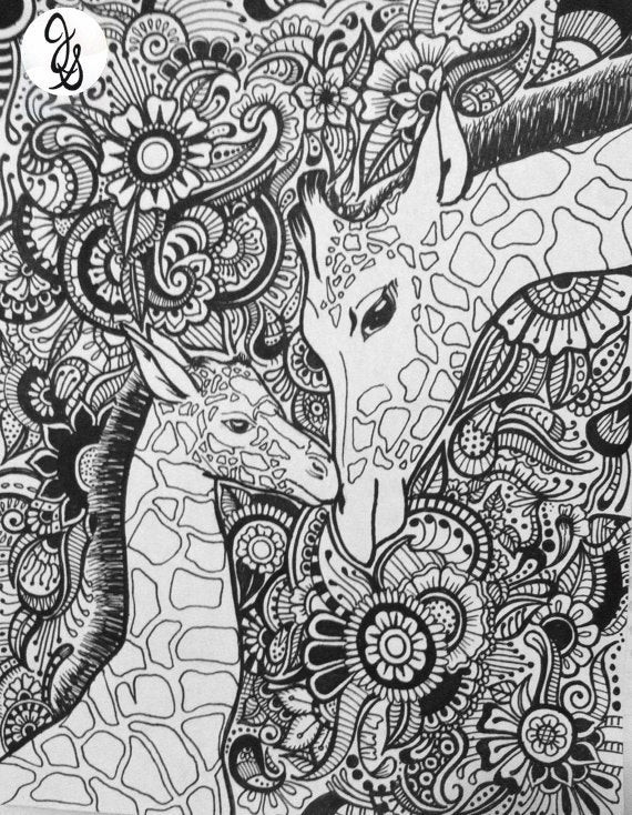 Giraffe Coloring Pages For Adults
 Giraffe Floral Design