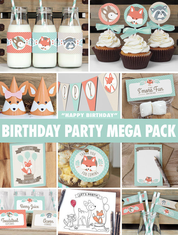 Girl Birthday Decorations
 Woodland Birthday Party Mega Pack INSTANT DOWNLOAD Mint